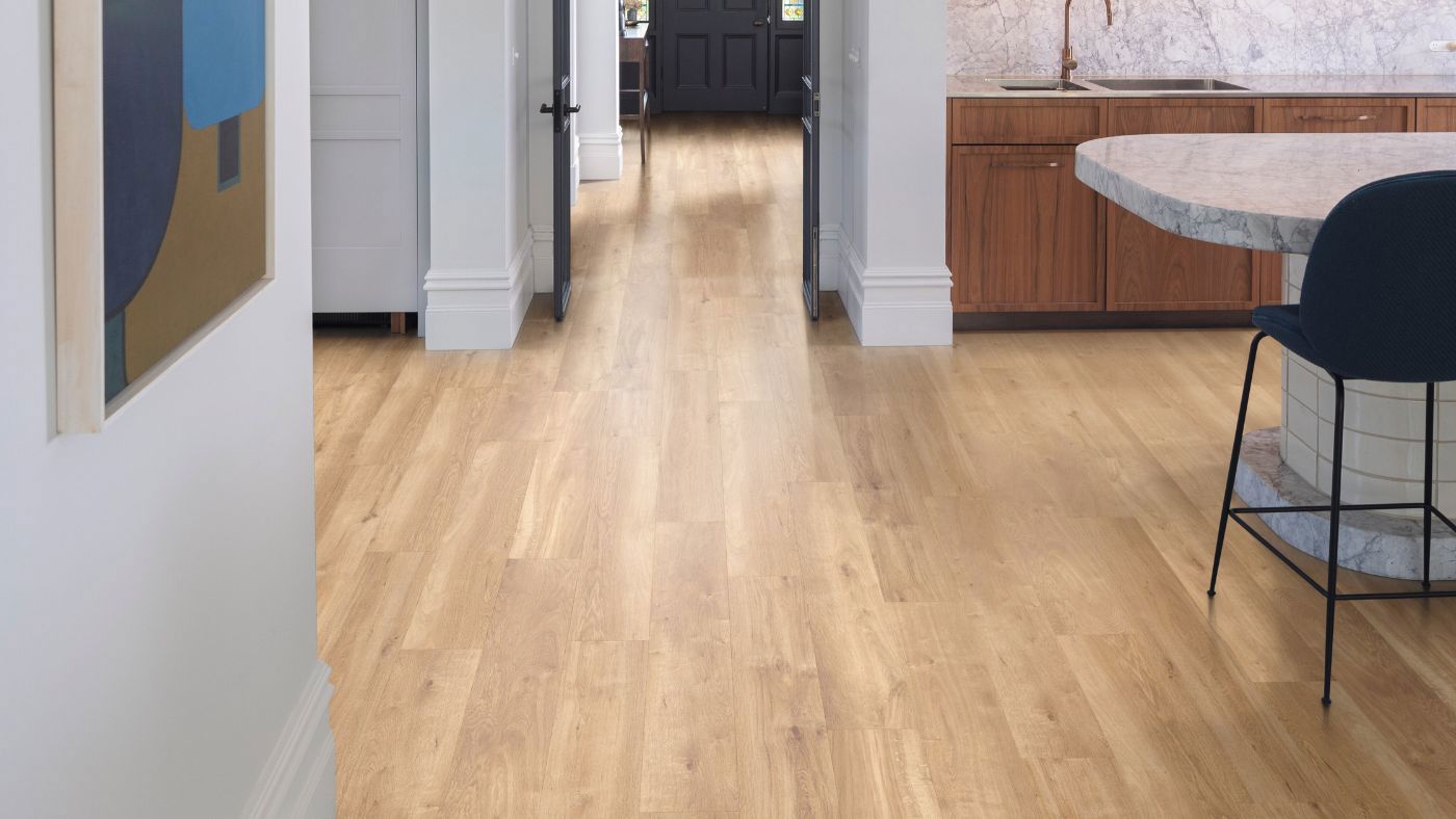 Resilient LVT luxury vinyl in an open plan kitchen