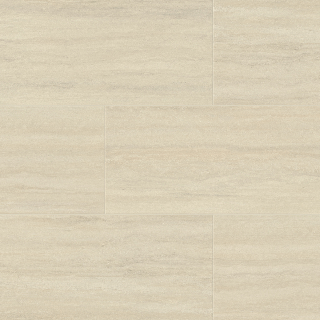 Champagne Travertino light brown lvt flooring with a design strip