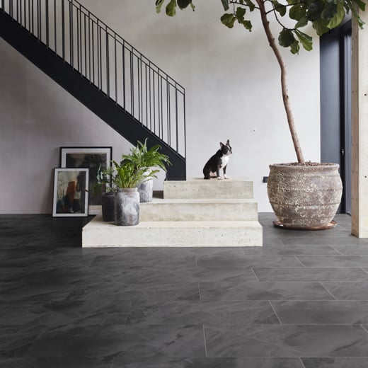 Art Select Black Onyx black LVT flooring in a hallway