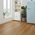 Honey Limed Oak KP155 in a kitchen with a retro powder blue refrigerator Knight Tile Rubens