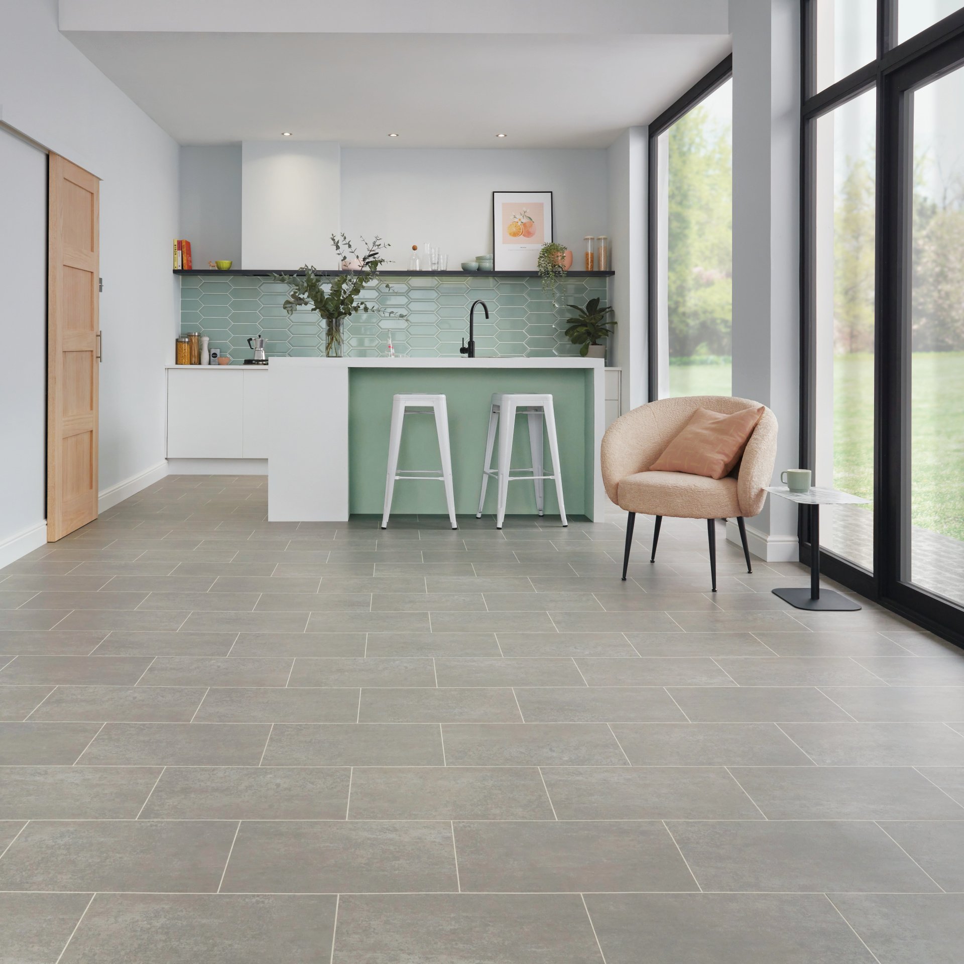 Smoked Concrete Grey LVT Flooring in a Kitchen by Karndean Designflooring