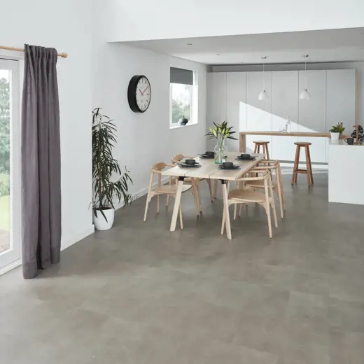 Metro grey LVT flooring in an open plan kitchen area